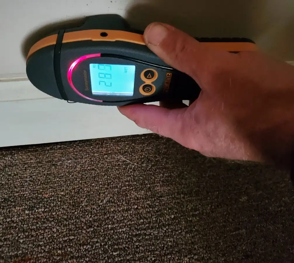 Moisture detection at baseboard during Storm Damage Restoration in Urbana